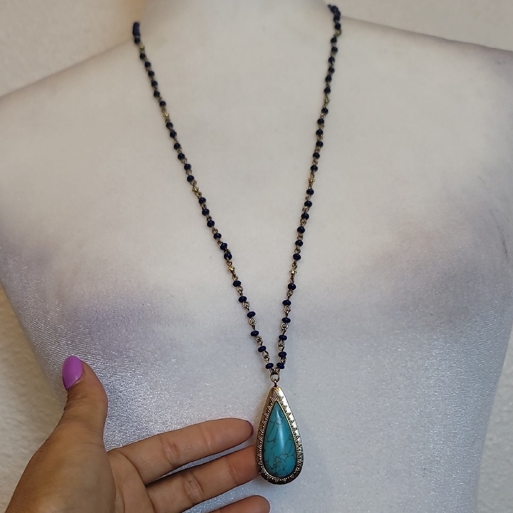 Chaps Blue and Gold Teardrop Necklace